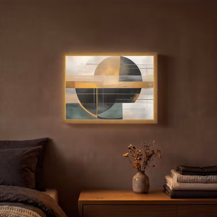Abstract - Goud - Brons - Groen - Vormen - Modern Light Box met batterij (Wandlamp) middel -sfeer4