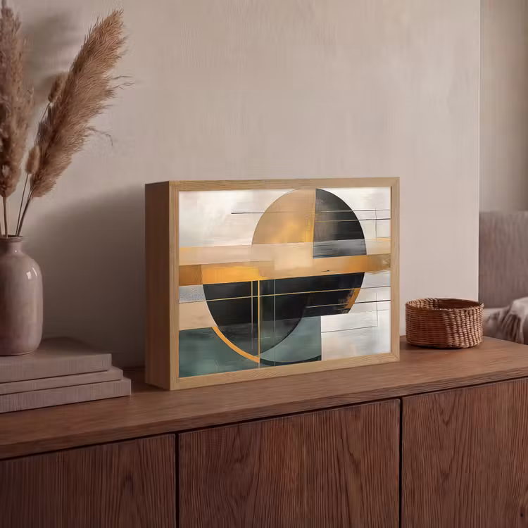 Abstract - Goud - Brons - Groen - Vormen - Modern Light Box met batterij (Wandlamp) middel -sfeer2