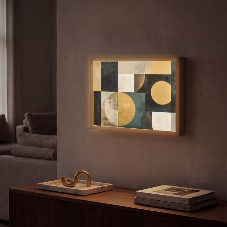 Abstract - Goud - Brons - Vormen - Geometrisch Light Box met batterij (Wandlamp) middel -sfeer1