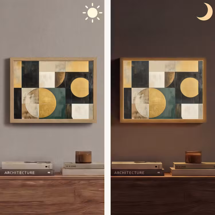 Abstract - Goud - Brons - Vormen - Geometrisch Light Box met batterij (Wandlamp) middel -sfeer3