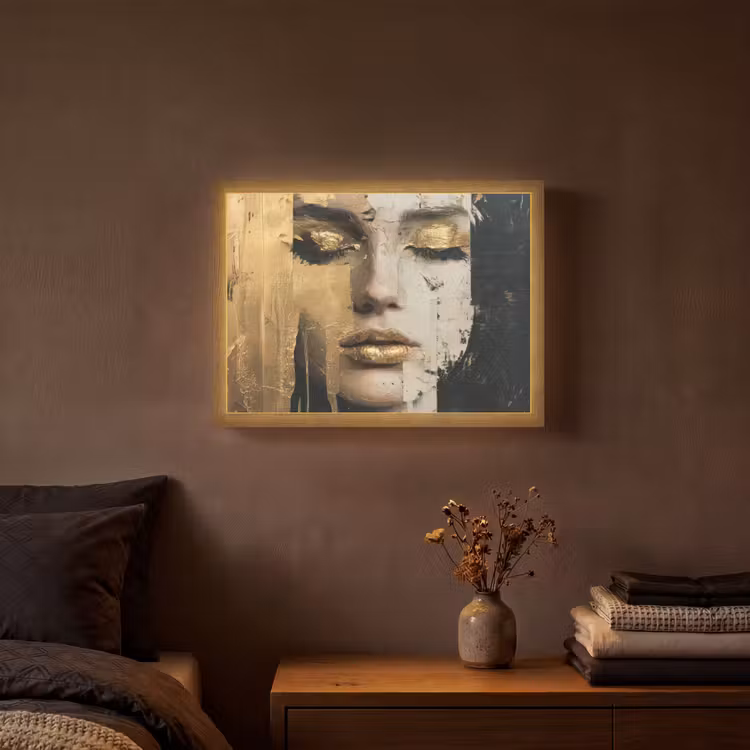 Abstract - Goud - Gezicht - Lippen Light Box met batterij (Wandlamp) middel -sfeer4