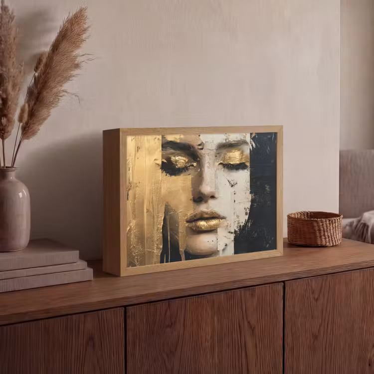 Abstract - Goud - Gezicht - Lippen Light Box met batterij (Wandlamp) middel -sfeer2