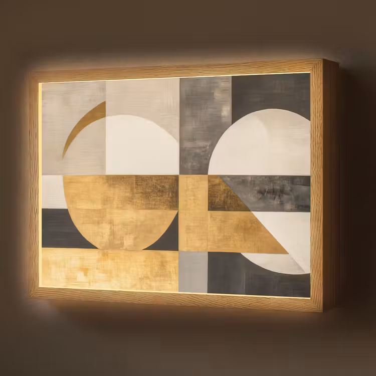 Abstract - Goud - Grijs - Vormen - Geometrisch Light Box met batterij (Wandlamp) middel -z3d_website