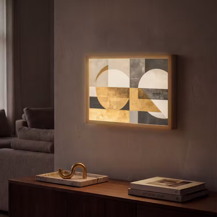 Abstract - Goud - Grijs - Vormen - Geometrisch Light Box met batterij (Wandlamp) middel -sfeer1