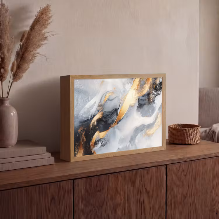 Abstract - Goud - Verf - Aesthetic - Art Light Box met batterij (Wandlamp) middel -sfeer2