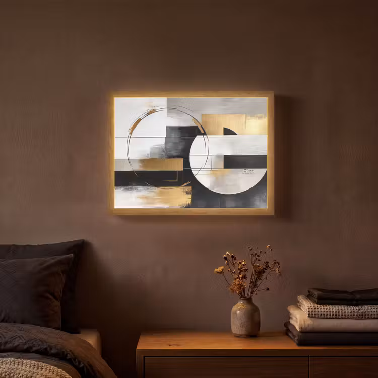 Abstract - Goud - Zilver - Vormen - Aesthetic Light Box met batterij (Wandlamp) middel -sfeer4