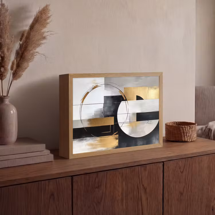 Abstract - Goud - Zilver - Vormen - Aesthetic Light Box met batterij (Wandlamp) middel -sfeer2