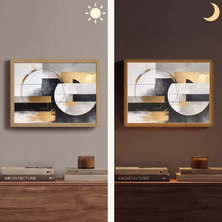 Abstract - Goud - Zilver - Vormen - Aesthetic Light Box met batterij (Wandlamp) middel -sfeer3
