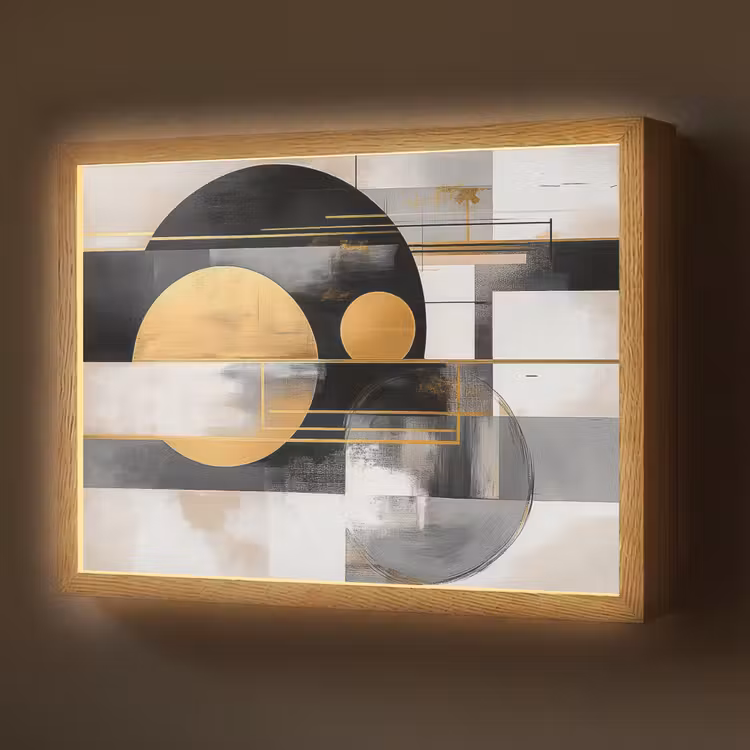 Abstract - Goud - Zilver - Vormen - Aesthetic - Modern Light Box met batterij (Wandlamp) middel -z3d_website