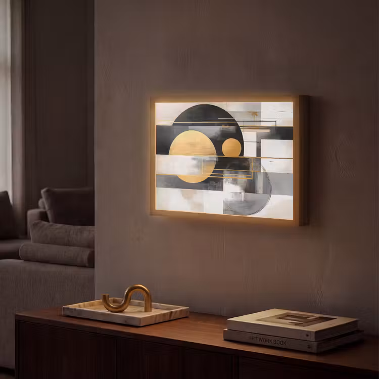 Abstract - Goud - Zilver - Vormen - Aesthetic - Modern Light Box met batterij (Wandlamp) middel -sfeer1