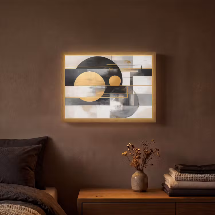 Abstract - Goud - Zilver - Vormen - Aesthetic - Modern Light Box met batterij (Wandlamp) middel -sfeer4