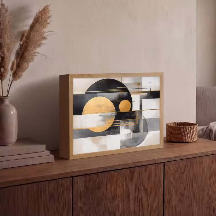 Abstract - Goud - Zilver - Vormen - Aesthetic - Modern Light Box met batterij (Wandlamp) middel -sfeer2