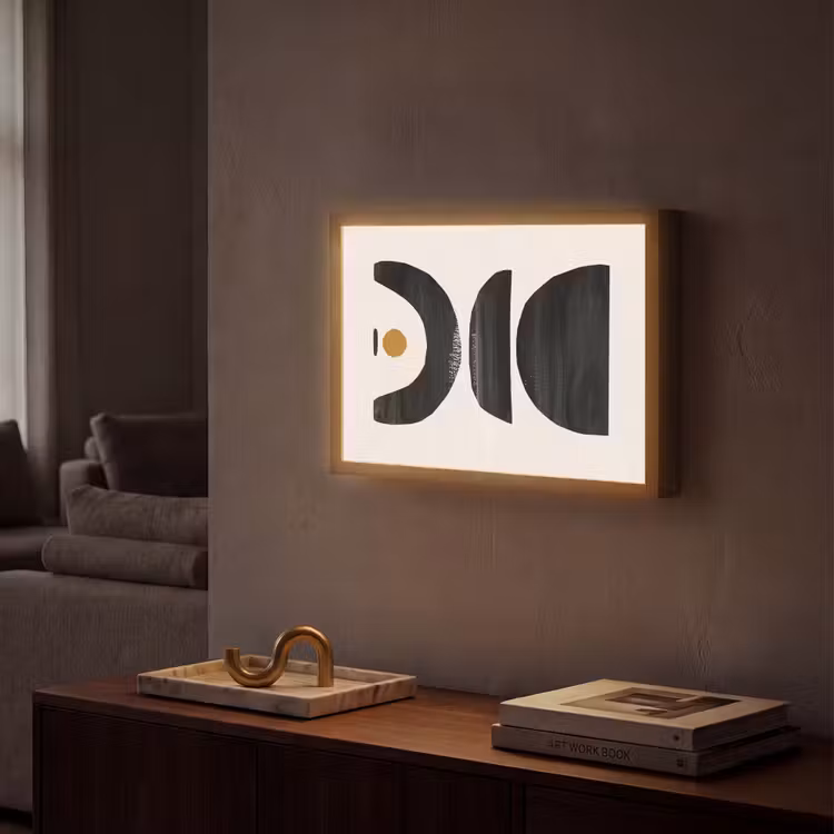 Abstract - Halve cirkel - Kunst - Zwart wit Light Box met batterij (Wandlamp) middel -sfeer1