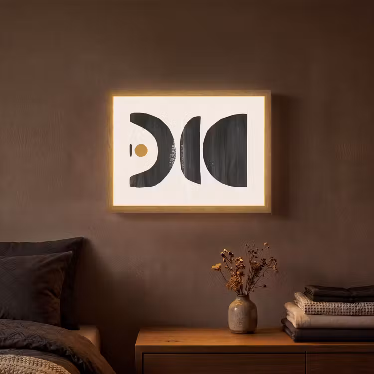 Abstract - Halve cirkel - Kunst - Zwart wit Light Box met batterij (Wandlamp) middel -sfeer4