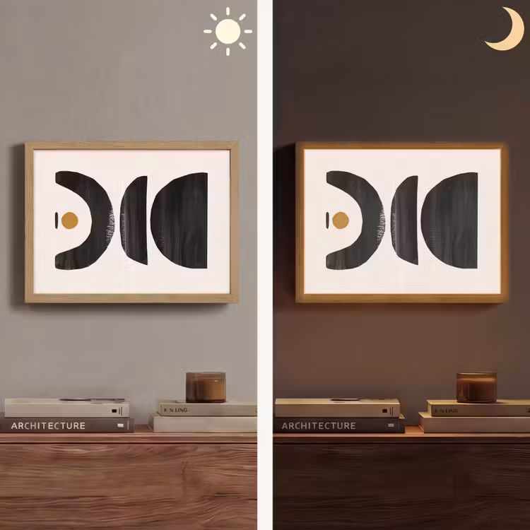 Abstract - Halve cirkel - Kunst - Zwart wit Light Box met batterij (Wandlamp) middel -sfeer3