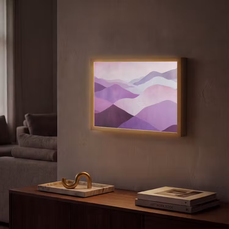 Abstract - Heuvels - Landschap - Paars Light Box met batterij (Wandlamp) middel -sfeer1