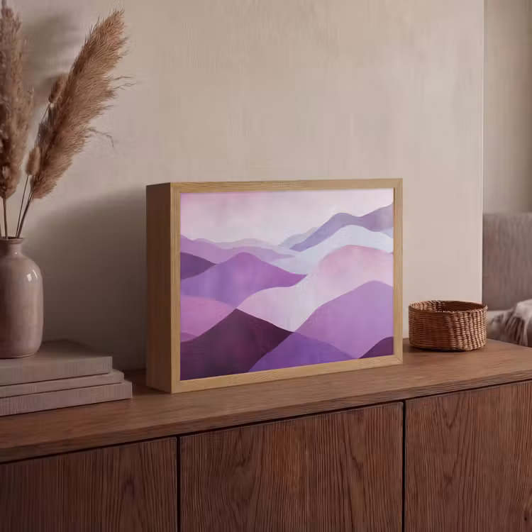 Abstract - Heuvels - Landschap - Paars Light Box met batterij (Wandlamp) middel -sfeer2