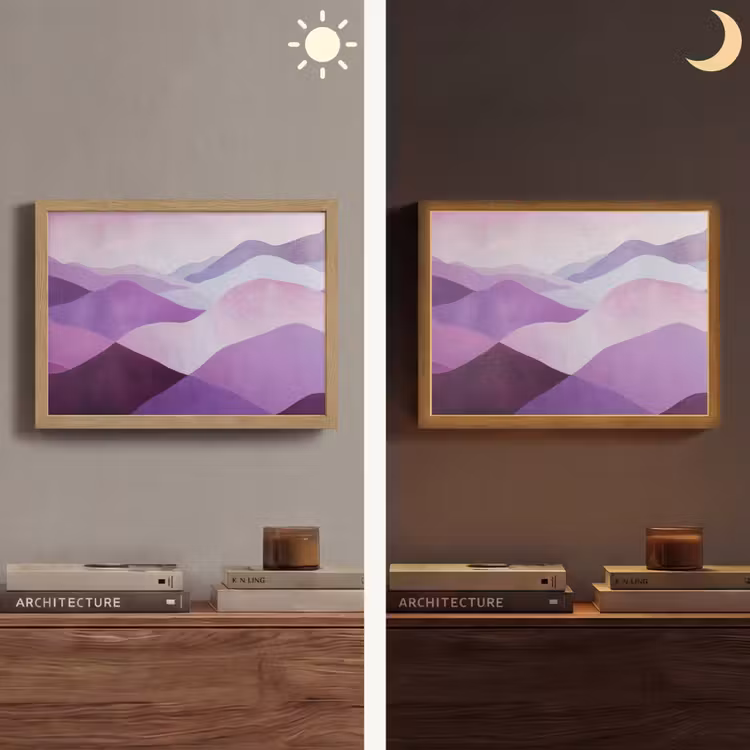 Abstract - Heuvels - Landschap - Paars Light Box met batterij (Wandlamp) middel -sfeer3