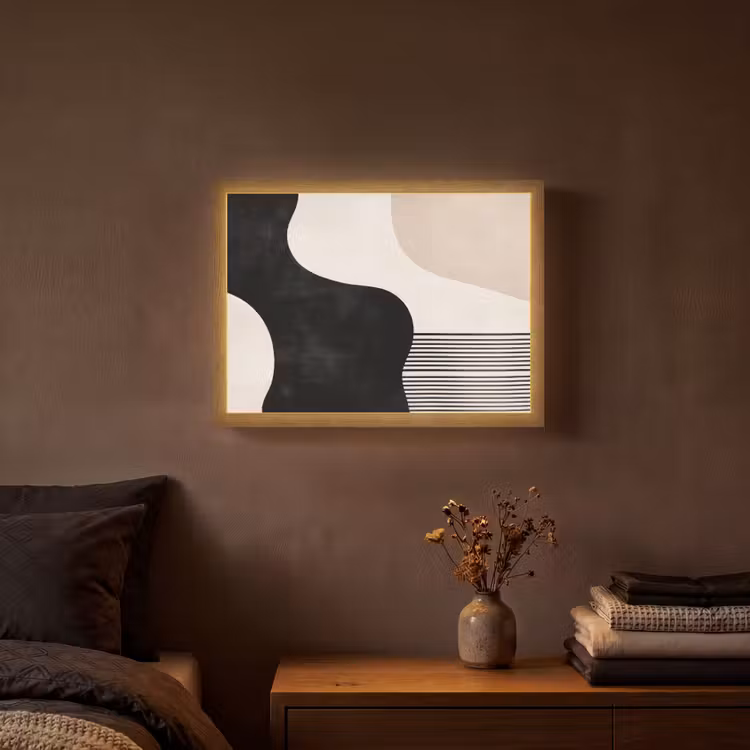 Abstract - Japandi - Beige - Modern Light Box met batterij (Wandlamp) middel -sfeer4