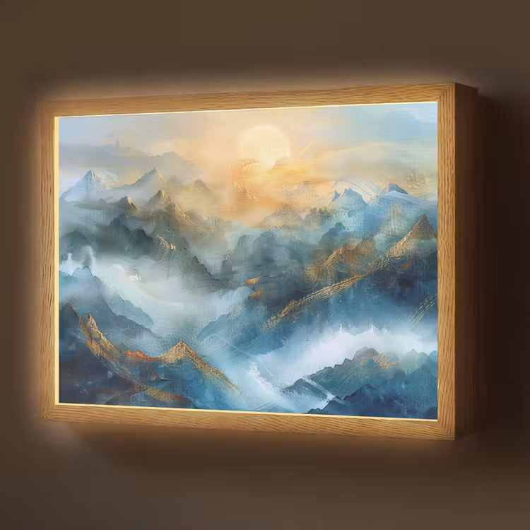 Abstract - Landschap - Bergen - Blauw - Modern Light Box met batterij (Wandlamp) middel -z3d_website
