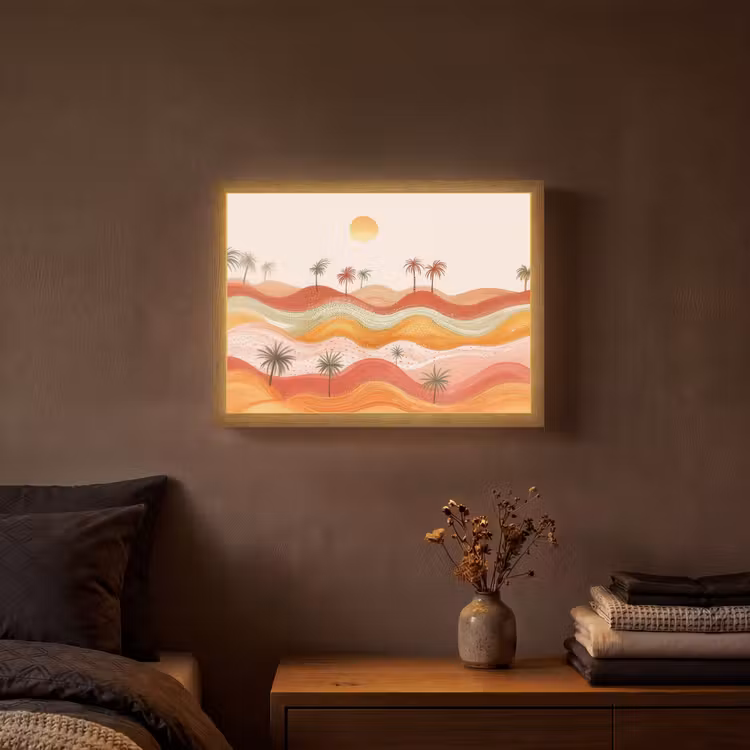Abstract landschap - Palmbomen - Kleurrijk Light Box met batterij (Wandlamp) middel -sfeer4
