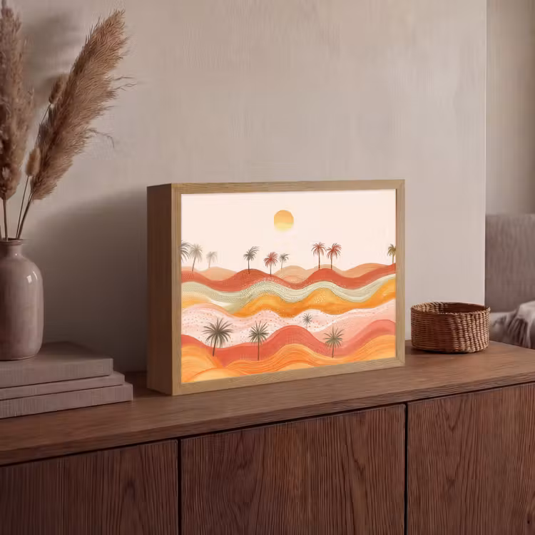 Abstract landschap - Palmbomen - Kleurrijk Light Box met batterij (Wandlamp) middel -sfeer2