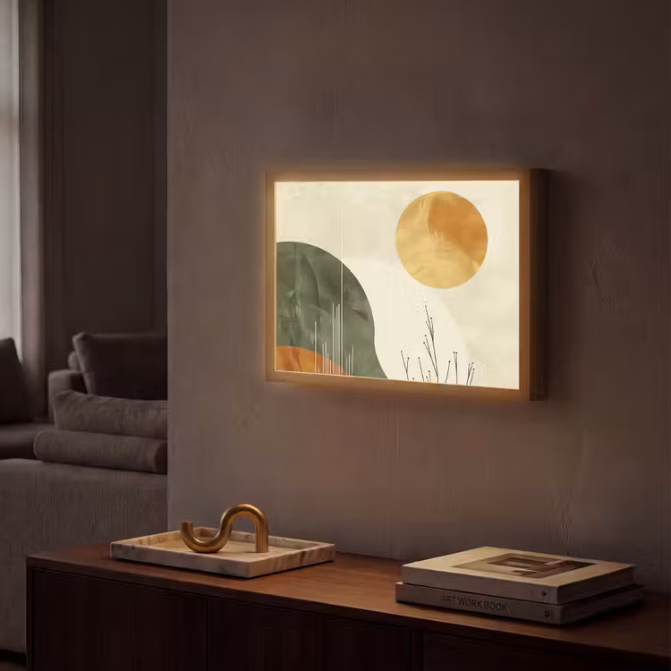 Abstract - Landschap - Zon - Kunst Light Box met batterij (Wandlamp) middel -sfeer1