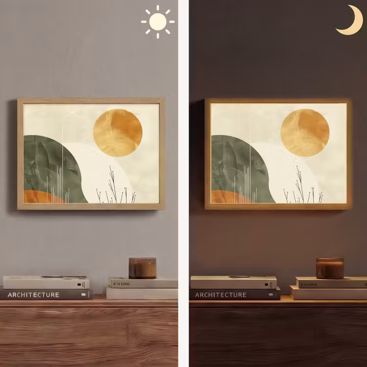 Abstract - Landschap - Zon - Kunst Light Box met batterij (Wandlamp) middel -sfeer3