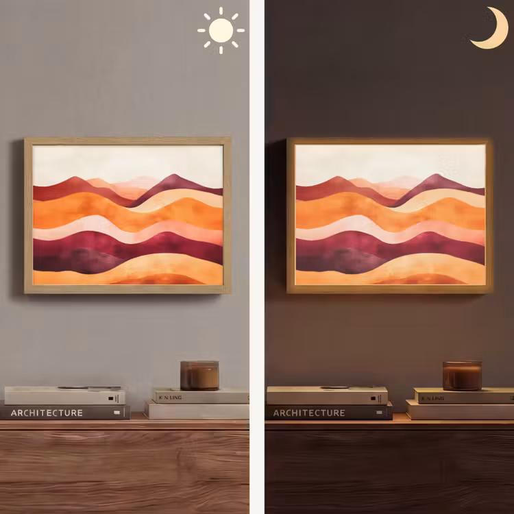 Abstract - Landschap - Golven Light Box met batterij (Wandlamp) middel -sfeer3