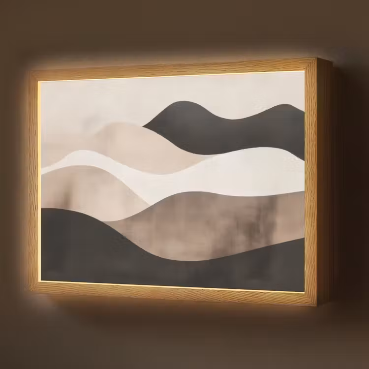 Abstract - Landschap - Golven - Crèmekleur Light Box met batterij (Wandlamp) middel -z3d_website