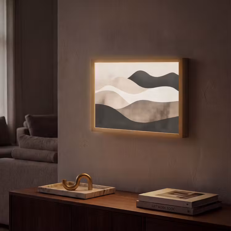 Abstract - Landschap - Golven - Crèmekleur Light Box met batterij (Wandlamp) middel -sfeer1