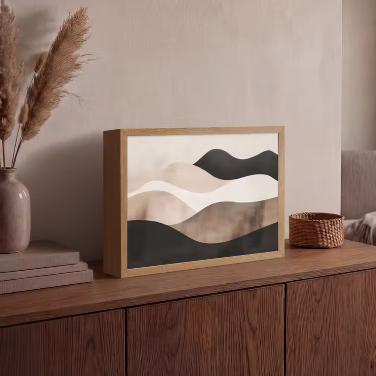 Abstract - Landschap - Golven - Crèmekleur Light Box met batterij (Wandlamp) middel -sfeer2