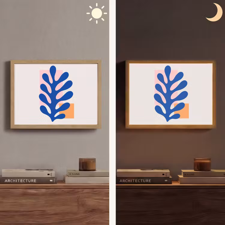 Abstract - Blad - Blauw - Rechthoeken Light Box met batterij (Wandlamp) middel -sfeer3