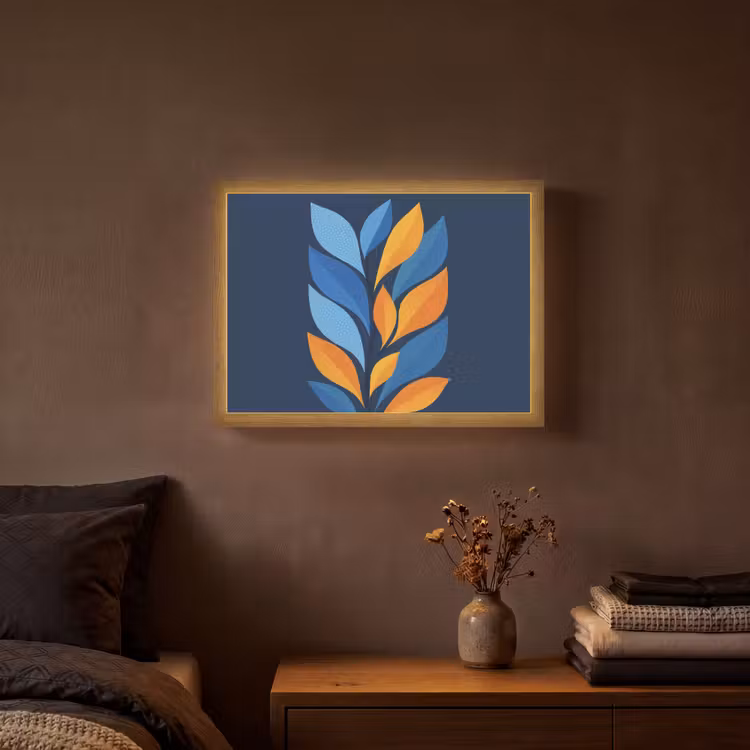 Abstract - Bladeren - Blauw Light Box met batterij (Wandlamp) middel -sfeer4
