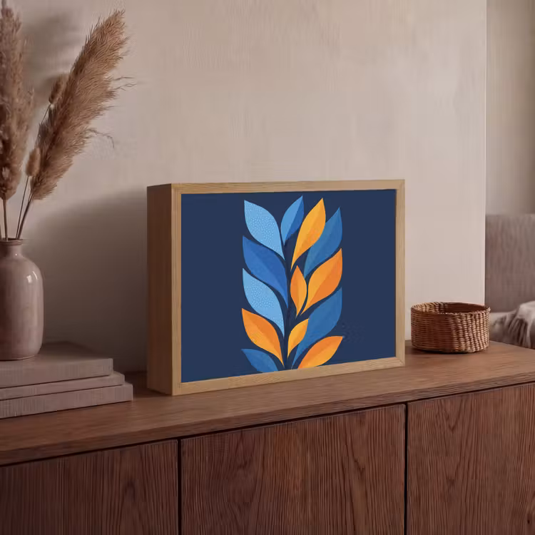 Abstract - Bladeren - Blauw Light Box met batterij (Wandlamp) middel -sfeer2