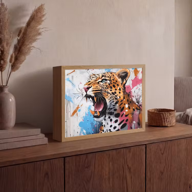 Abstract - Luipaard - Kleurrijk Light Box met batterij (Wandlamp) middel -sfeer2