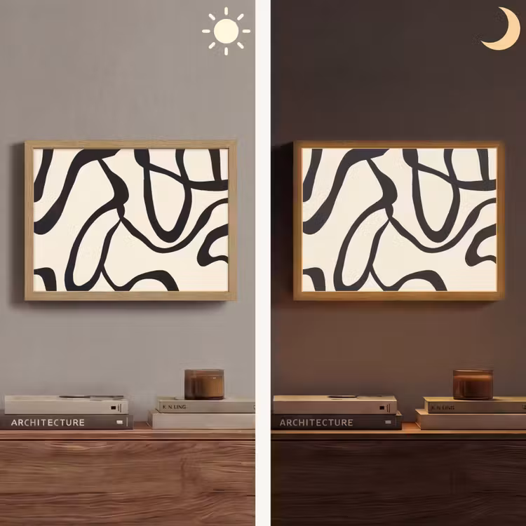 Abstract - Lijnen - Modern - Beige Light Box met batterij (Wandlamp) middel -sfeer3