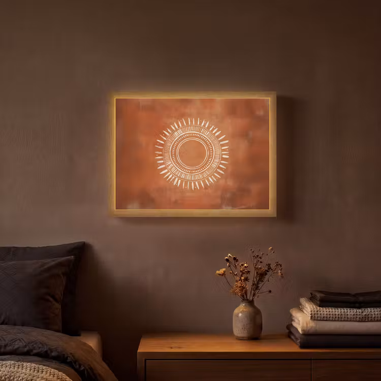 Abstract - Lijnen - Zonnestralen - Roodbruin Light Box met batterij (Wandlamp) middel -sfeer4