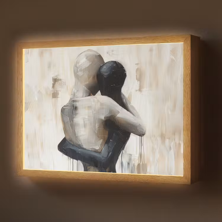 Abstract - Liefde - Zwart wit - Modern Light Box met batterij (Wandlamp) middel -z3d_website