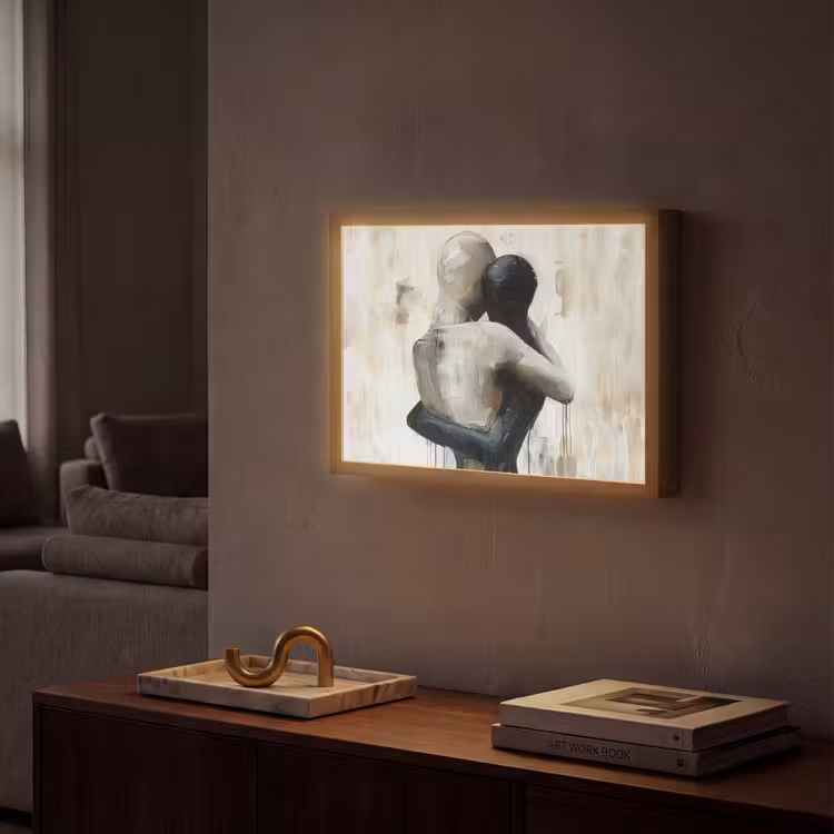 Abstract - Liefde - Zwart wit - Modern Light Box met batterij (Wandlamp) middel -sfeer1
