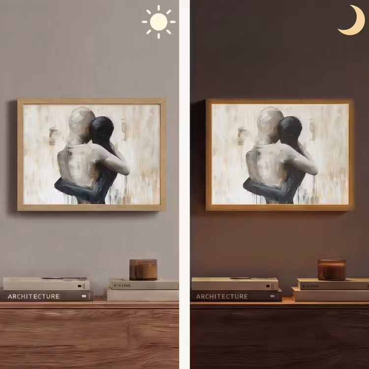 Abstract - Liefde - Zwart wit - Modern Light Box met batterij (Wandlamp) middel -sfeer3
