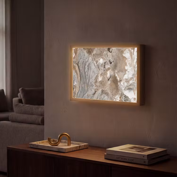 Abstract - Marmer - Wit - Bruin - Marmerlook Light Box met batterij (Wandlamp) middel -sfeer1