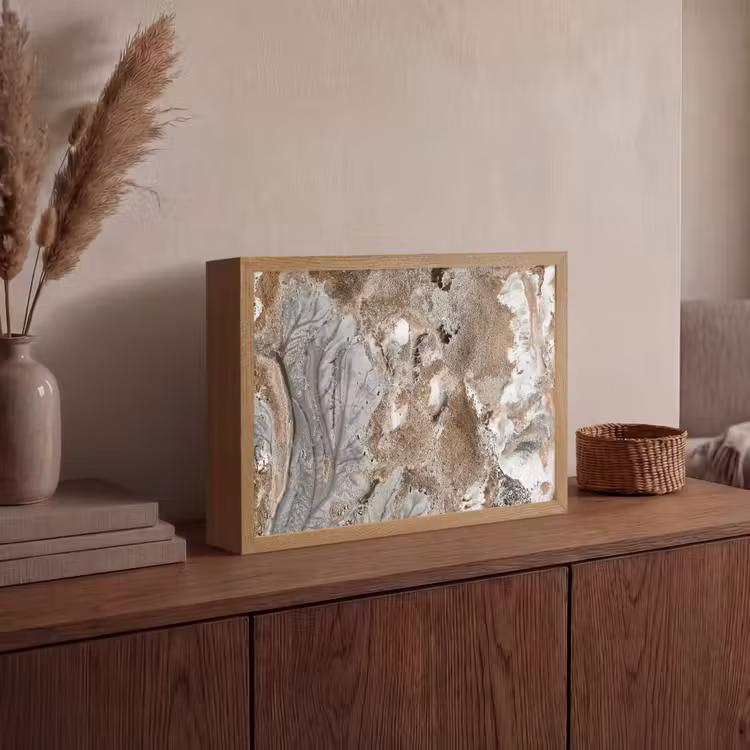 Abstract - Marmer - Wit - Bruin - Marmerlook Light Box met batterij (Wandlamp) middel -sfeer2