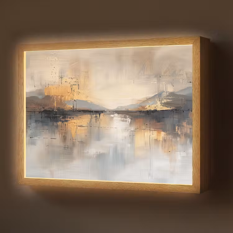 Abstract - Modern - Beige - Aesthetic - Goud Light Box met batterij (Wandlamp) middel -z3d_website