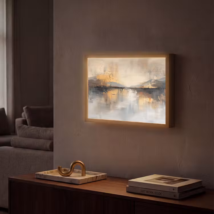 Abstract - Modern - Beige - Aesthetic - Goud Light Box met batterij (Wandlamp) middel -sfeer1