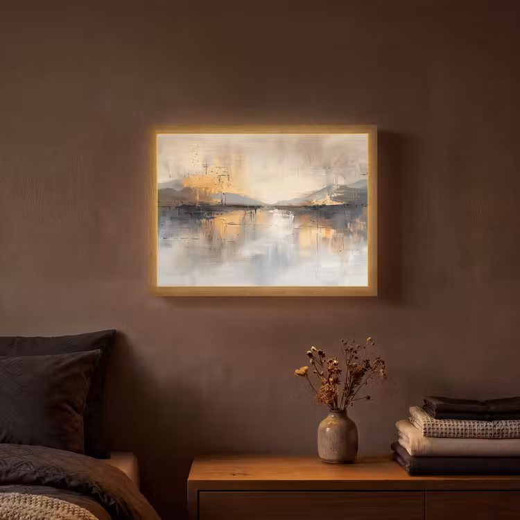 Abstract - Modern - Beige - Aesthetic - Goud Light Box met batterij (Wandlamp) middel -sfeer4