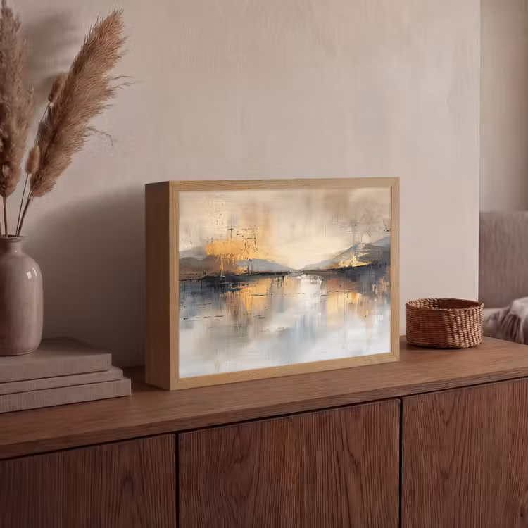 Abstract - Modern - Beige - Aesthetic - Goud Light Box met batterij (Wandlamp) middel -sfeer2