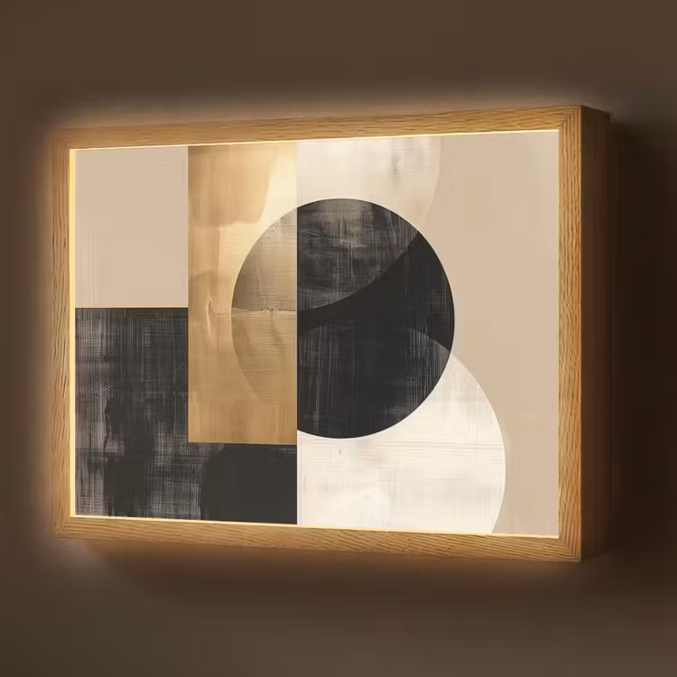 Abstract - Modern - Zwart - Goud Light Box met batterij (Wandlamp) middel -z3d_website