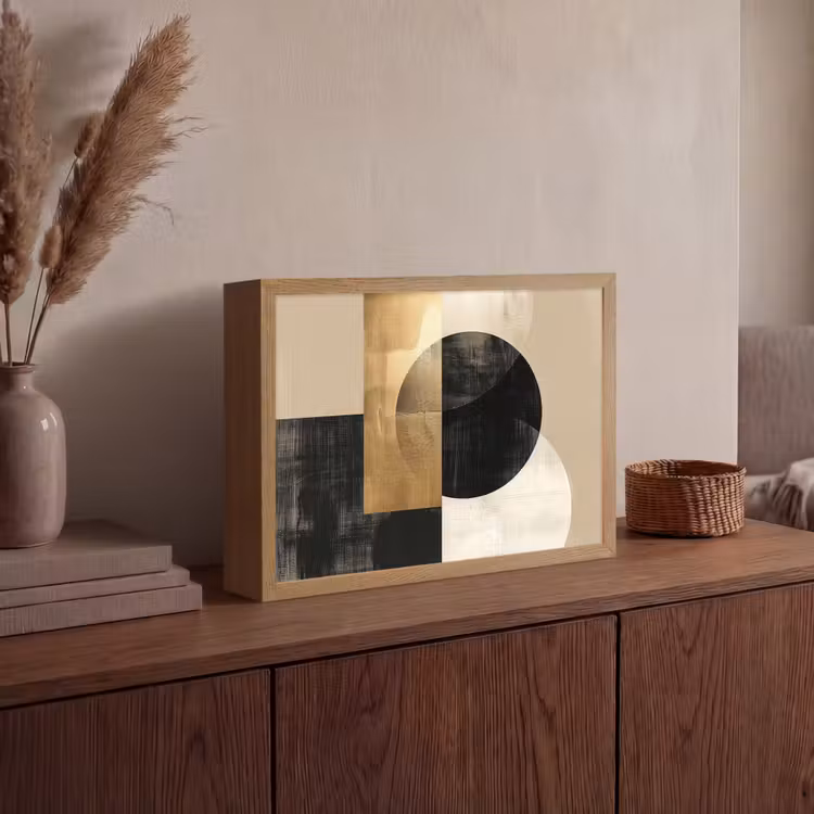 Abstract - Modern - Zwart - Goud Light Box met batterij (Wandlamp) middel -sfeer2