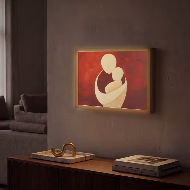 Abstract - Moeder - Kind - Rood Light Box met batterij (Wandlamp) middel -sfeer1